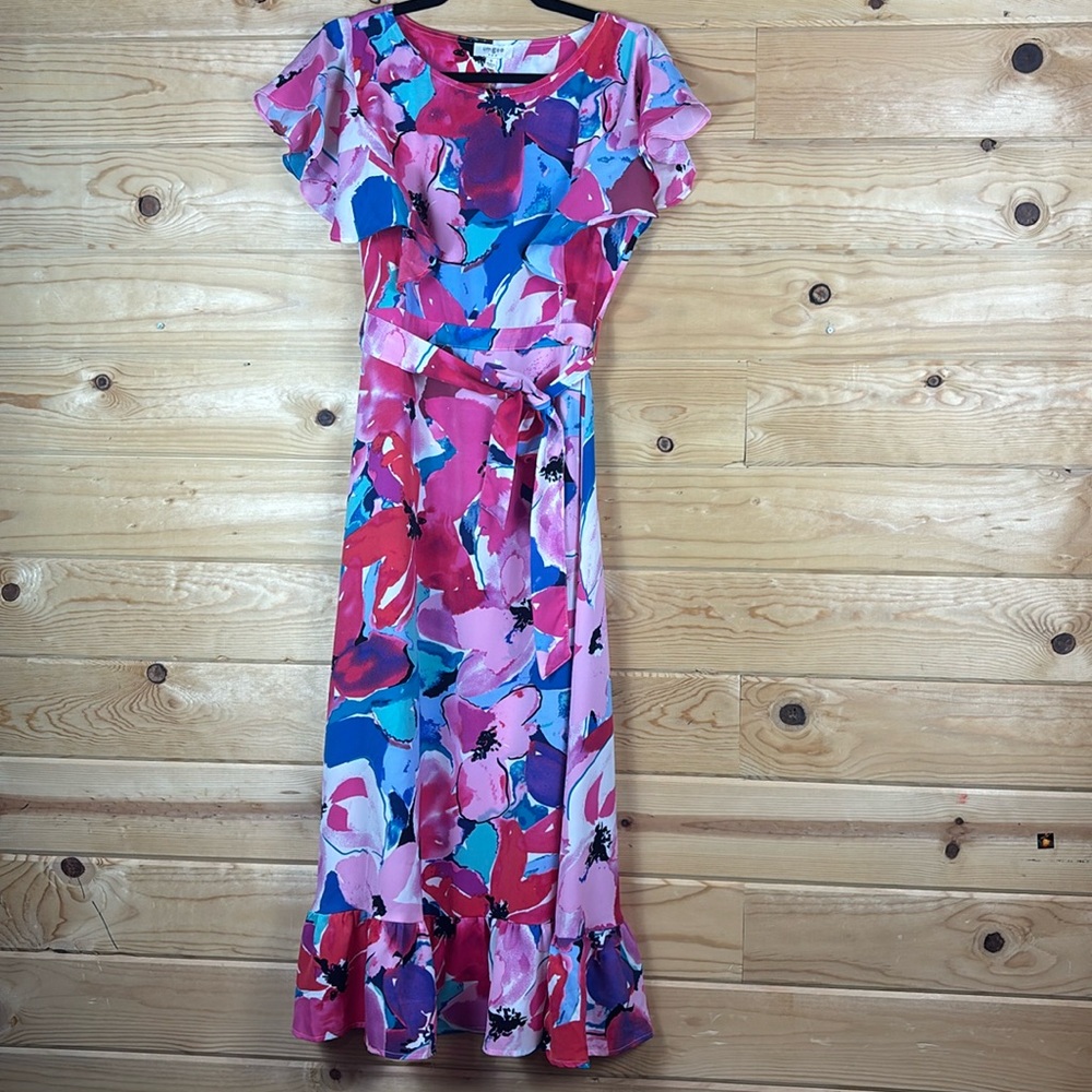 Umgee Floral Colorful Maxi Dress Long Flutter Sleeve Size Small NWT